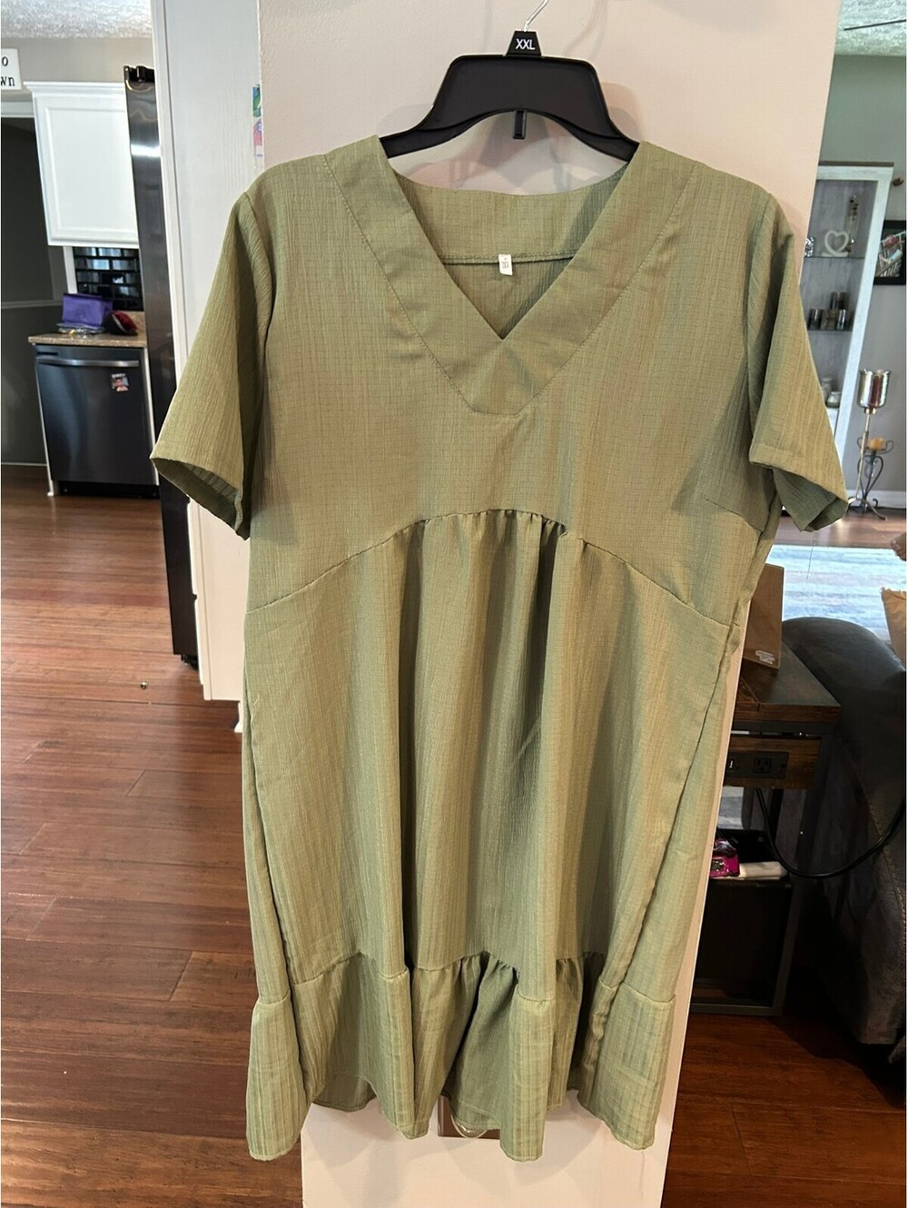 Green Short Sleeve V-Neck Casual Dress XXL